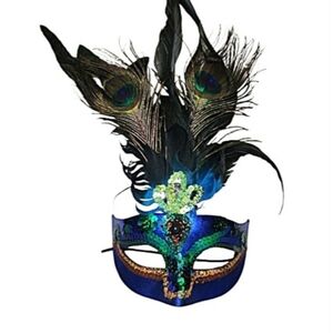 Peacock Masquerade Feathered Sequin Mardi Gras Mask
